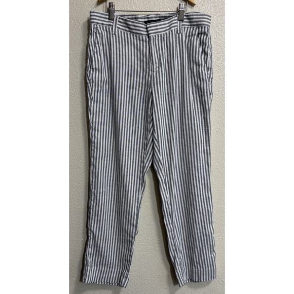 Banana Republic Pants - Flat Front Linen Avery Pants Striped Stretch Nautical Resort Beach Comfy Size 6